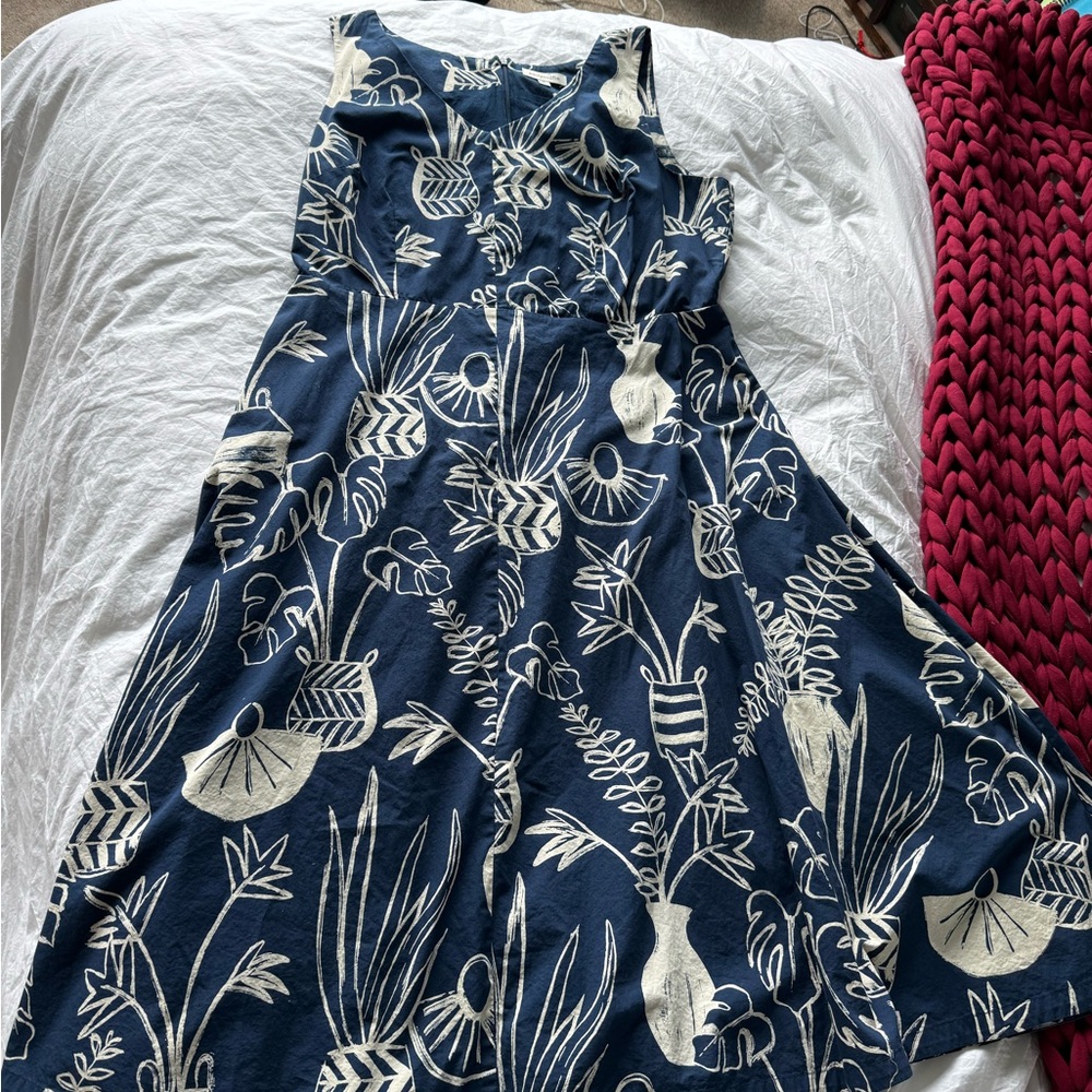 Elegant Navy Blue Floral Women's Dress